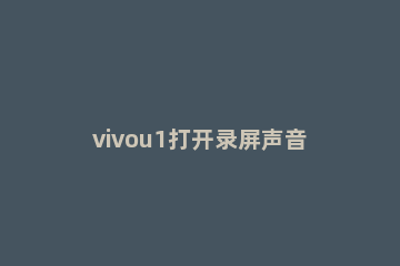 vivou1打开录屏声音的操作流程 vivo录屏怎么开声音