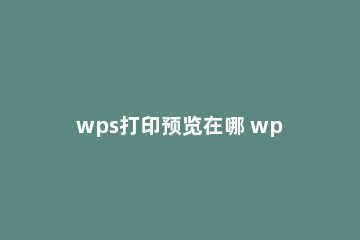 wps打印预览在哪 wps打印预览在哪里