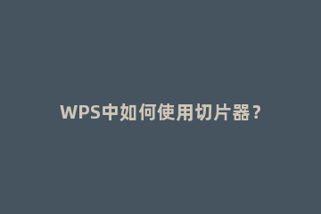 WPS中如何使用切片器？WPS切片器使用方法 wps中有切片器吗