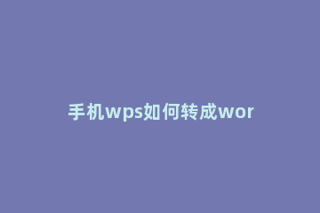 手机wps如何转成word文档格式 wps怎么转成word文件格式