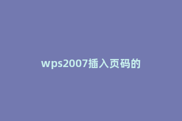 wps2007插入页码的详细操作教程