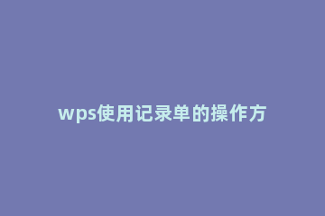 wps使用记录单的操作方法 wps表格记录单功能在哪里