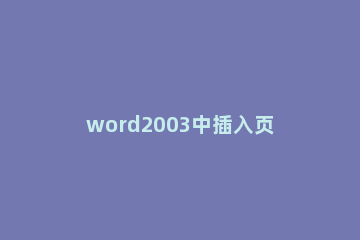 word2003中插入页码的方法 word2003文档怎么设置页码