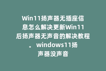 Win11扬声器无插座信息怎么解决更新Win11后扬声器无声音的解决教程。 windows11扬声器没声音