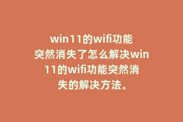 win11的wifi功能突然消失了怎么解决win11的wifi功能突然消失的解决方法。
