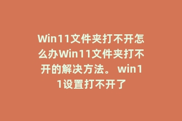 Win11文件夹打不开怎么办Win11文件夹打不开的解决方法。 win11设置打不开了