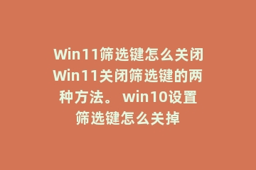 Win11筛选键怎么关闭Win11关闭筛选键的两种方法。 win10设置筛选键怎么关掉