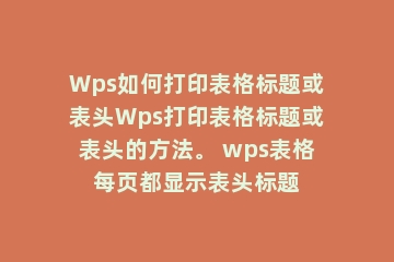 Wps如何打印表格标题或表头Wps打印表格标题或表头的方法。 wps表格每页都显示表头标题