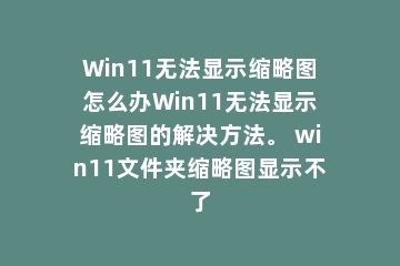 Win11无法显示缩略图怎么办Win11无法显示缩略图的解决方法。 win11文件夹缩略图显示不了
