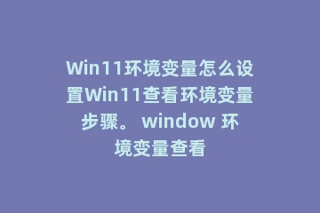 Win11环境变量怎么设置Win11查看环境变量步骤。 window 环境变量查看