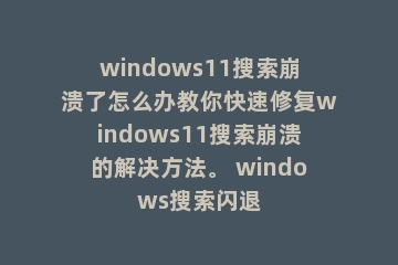 windows11搜索崩溃了怎么办教你快速修复windows11搜索崩溃的解决方法。 windows搜索闪退