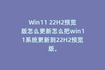 Win11 22H2预览版怎么更新怎么把win11系统更新到22H2预览版。