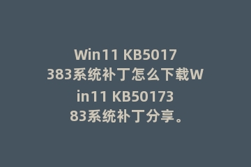 Win11 KB5017383系统补丁怎么下载Win11 KB5017383系统补丁分享。