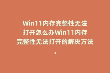 Win11内存完整性无法打开怎么办Win11内存完整性无法打开的解决方法。