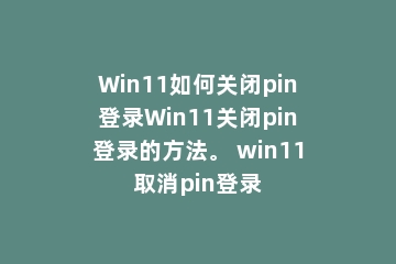 Win11如何关闭pin登录Win11关闭pin登录的方法。 win11取消pin登录