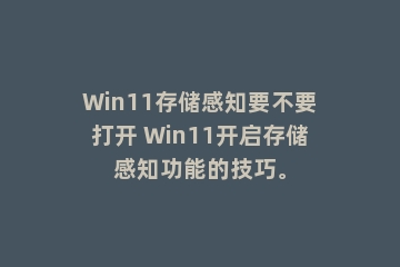 Win11存储感知要不要打开 Win11开启存储感知功能的技巧。