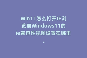 Win11怎么打开IE浏览器Windows11的ie兼容性视图设置在哪里。