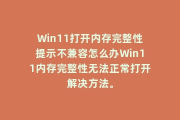 Win11打开内存完整性提示不兼容怎么办Win11内存完整性无法正常打开解决方法。