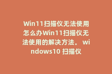 Win11扫描仪无法使用怎么办Win11扫描仪无法使用的解决方法。 windows10 扫描仪