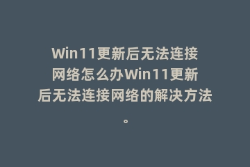 Win11更新后无法连接网络怎么办Win11更新后无法连接网络的解决方法。