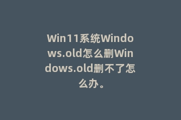 Win11系统Windows.old怎么删Windows.old删不了怎么办。