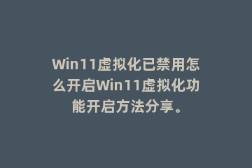 Win11虚拟化已禁用怎么开启Win11虚拟化功能开启方法分享。