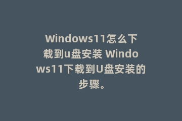 Windows11怎么下载到u盘安装 Windows11下载到U盘安装的步骤。