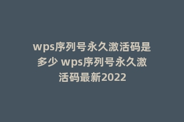 wps序列号永久激活码是多少 wps序列号永久激活码最新2022