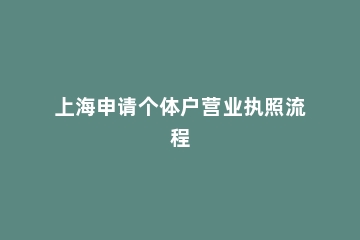 上海申请个体户营业执照流程
