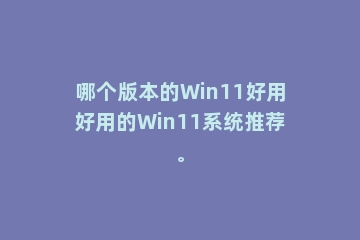 哪个版本的Win11好用好用的Win11系统推荐。