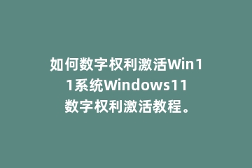 如何数字权利激活Win11系统Windows11数字权利激活教程。