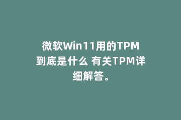 微软Win11用的TPM到底是什么 有关TPM详细解答。