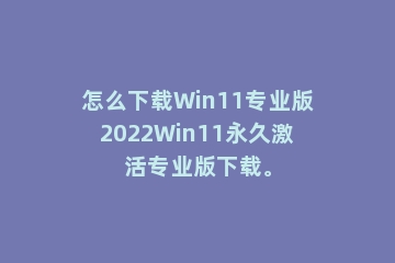 怎么下载Win11专业版2022Win11永久激活专业版下载。
