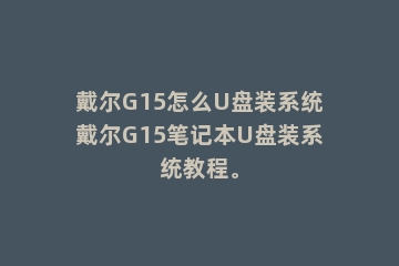 戴尔G15怎么U盘装系统戴尔G15笔记本U盘装系统教程。