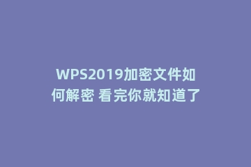 WPS2019加密文件如何解密 看完你就知道了