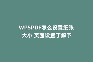 WPSPDF怎么设置纸张大小 页面设置了解下
