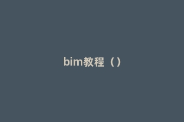 bim教程（）