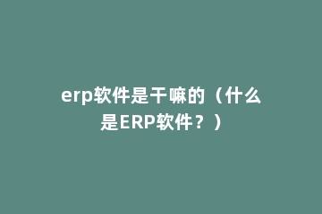 erp软件是干嘛的（什么是ERP软件？）
