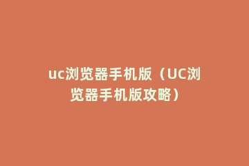uc浏览器手机版（UC浏览器手机版攻略）