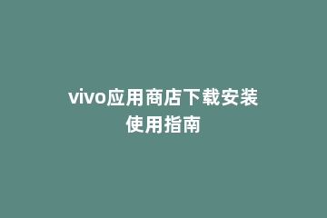 vivo应用商店下载安装使用指南