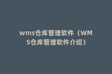 wms仓库管理软件（WMS仓库管理软件介绍）