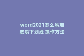 word2021怎么添加波浪下划线 操作方法