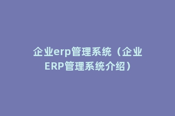 企业erp管理系统（企业ERP管理系统介绍）