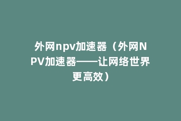 外网npv加速器（外网NPV加速器——让网络世界更高效）