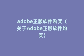 adobe正版软件购买（关于Adobe正版软件购买）