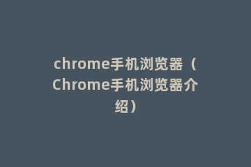 chrome手机浏览器（Chrome手机浏览器介绍）