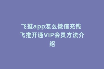 飞推app怎么微信充钱 飞推开通VIP会员方法介绍